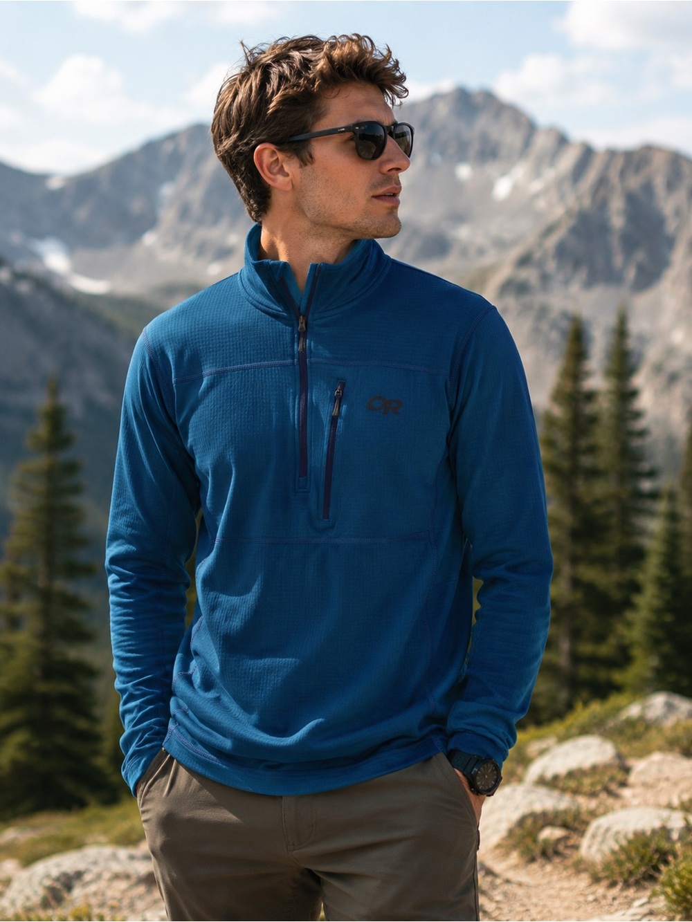 Outdoor Research Vigor Grid Fleece Quarter Zip Blue Hiking Trail Pullover Top